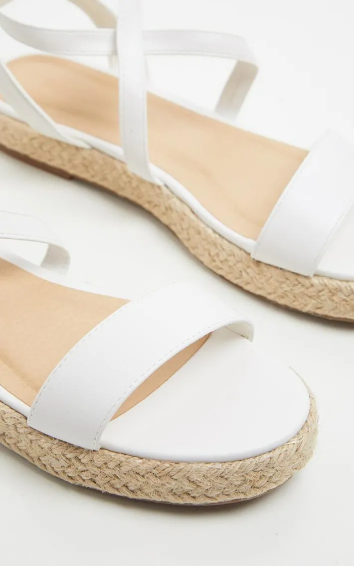 White Lace Up Espadrille Flatform Sandal
