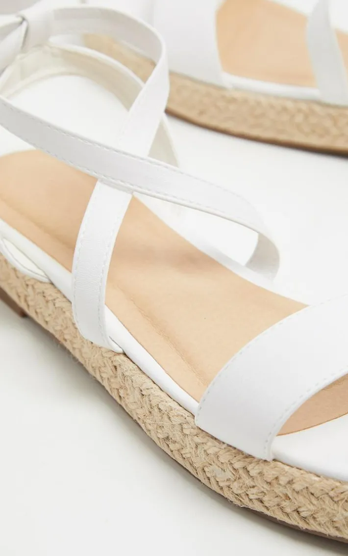White Lace Up Espadrille Flatform Sandal