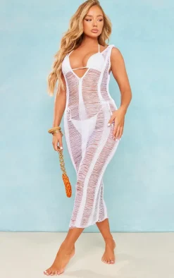 White Laddering Crochet Glitter Maxi Dress