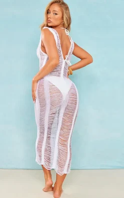 White Laddering Crochet Glitter Maxi Dress