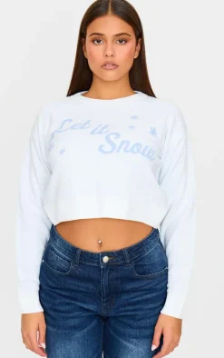 White Let It Snow Cropped Christmas Sweater