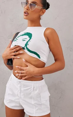 White Lightweight Low Rise Cargo Shorts