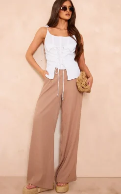 White Linen Double Layer Lace Up Front Corset