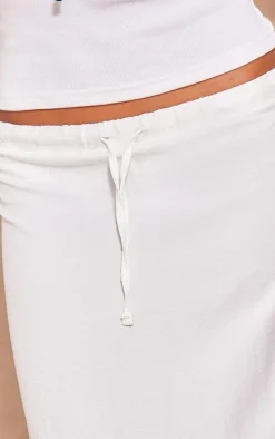 White Linen Look Drawstring Waist Midaxi Skirt