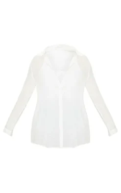 White Linen Look Oversized Beach Shirt