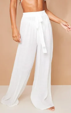 White Linen Look Palazzo Beach Pants