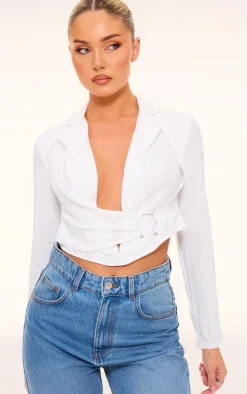 White Linen Look Ring Detail Shirt