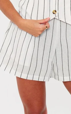 White Linen Look Striped Tailored Floaty Shorts