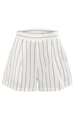 White Linen Look Striped Tailored Floaty Shorts