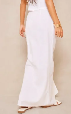 White Linen Ruched Maxi Skirt