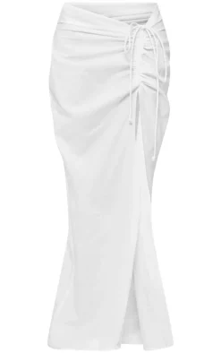 White Linen Ruched Maxi Skirt