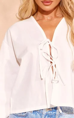 White Long Frill Sleeve Tie Blouse
