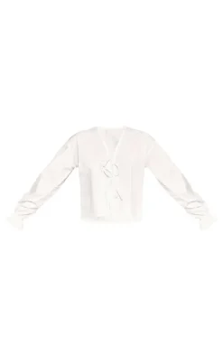 White Long Frill Sleeve Tie Blouse