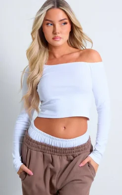 White Long Sleeve Square Neck Long Top