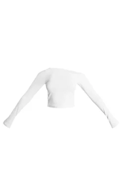 White Long Sleeve Square Neck Long Top