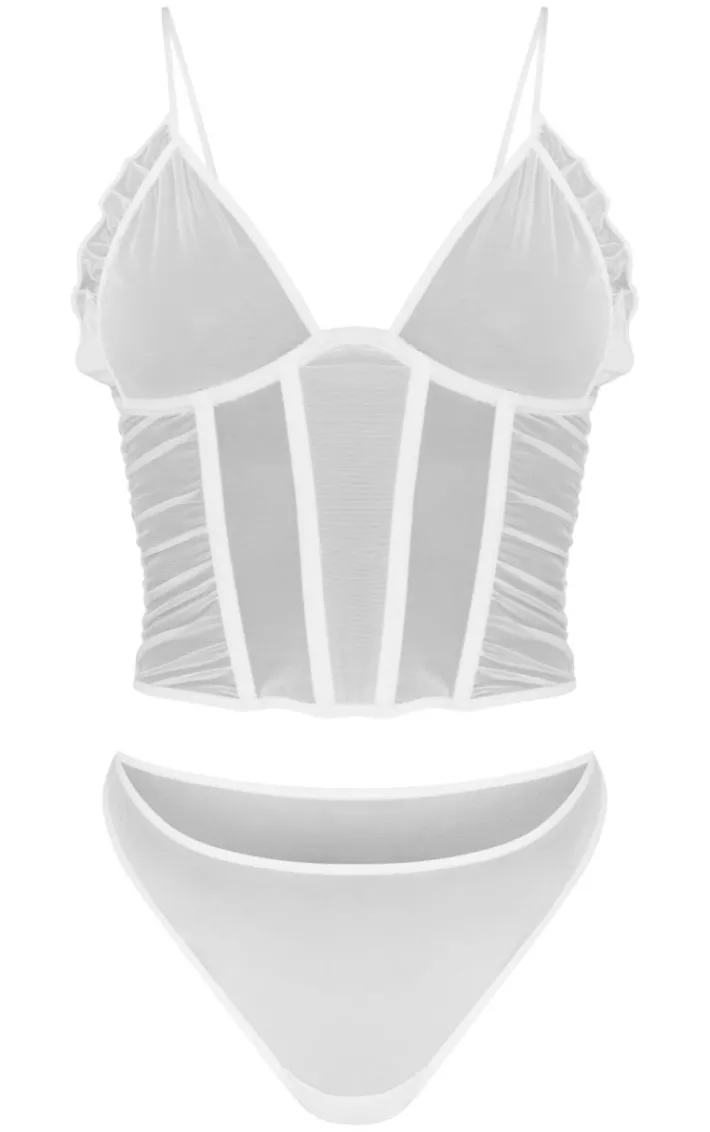 White Mesh Boned Corset Set