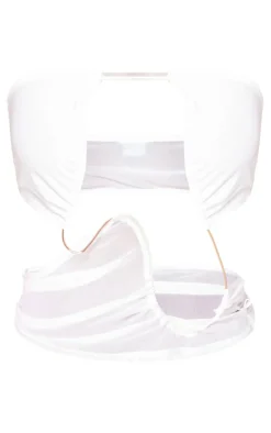 White Mesh Wiring Detail Crop Top