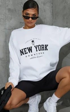 White New York Downtown Graphic Printed Sweatshirt