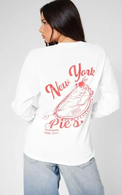 White New York Pies Oversized Long Sleeve T Shirt