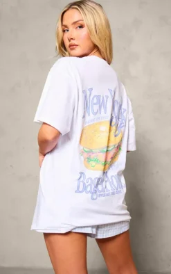 White Ny Bagel Graphic Oversized T Shirt