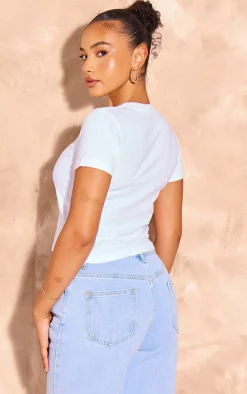 White Old Fashioned Print Fitted T Shirt