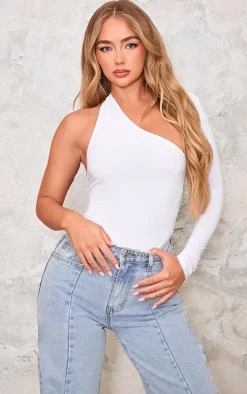 White One Shoulder Asymmetric Bodysuit