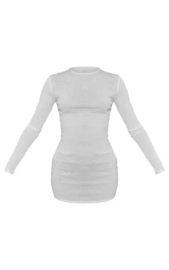 White Onion Skin Long Sleeve Shift Dress