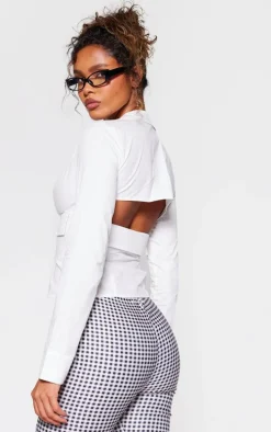 White Open Back Plunge Cargo Shirt