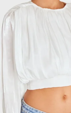 White Organza Pleated Long Sleeve Blouse