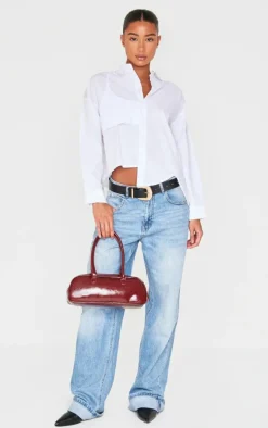 White Oversized Asymmetric Strap Detail Shirt