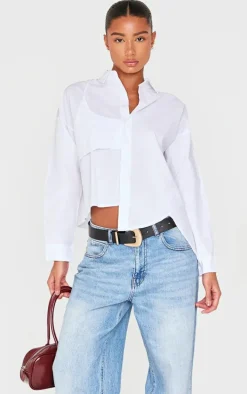 White Oversized Asymmetric Strap Detail Shirt