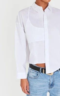 White Oversized Asymmetric Strap Detail Shirt