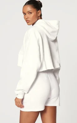 White Oversized Fit Cropped Sweat Hoodie