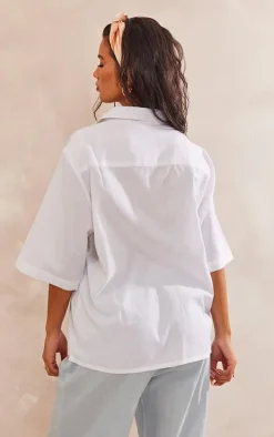 White Oversized Linen Feel Short Sleeve Shirt