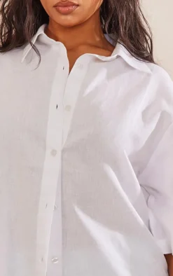 White Oversized Linen Feel Short Sleeve Shirt