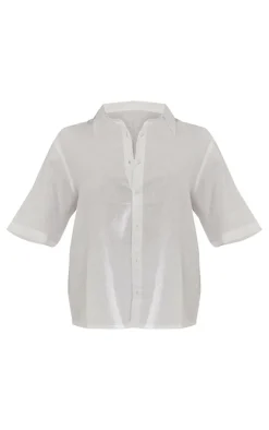 White Oversized Linen Feel Short Sleeve Shirt