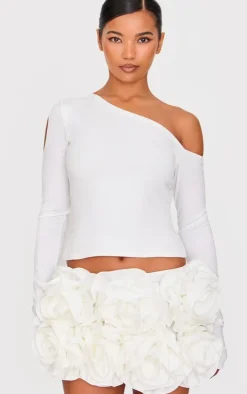 White Oversized Rose Detail Mini Skirt