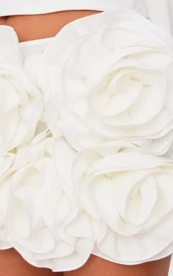 White Oversized Rose Detail Mini Skirt
