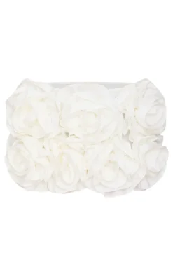 White Oversized Rose Detail Mini Skirt