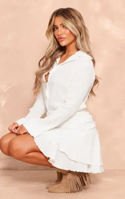 White Oversized Shirt Frill Detail Shift Dress