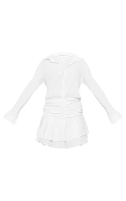White Oversized Shirt Frill Detail Shift Dress