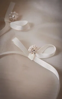 White Pearl Detail Satin Bow Statement Earrings