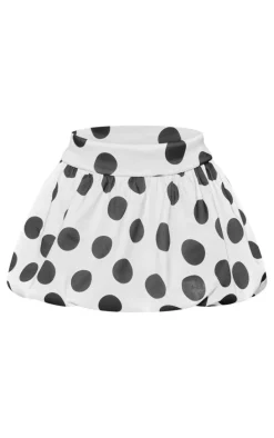 White Polka Dot Stretch Woven Micro Mini Puffball Skort