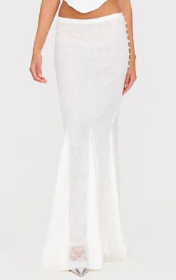 White Premium Lace Satin Hem Detail Fishtail Maxi Skirt