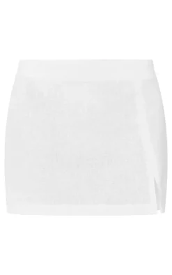 White Premium Linen Look Split Mini Skirt