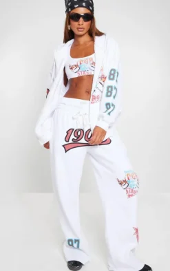 White Printed Zip Through Hoodie