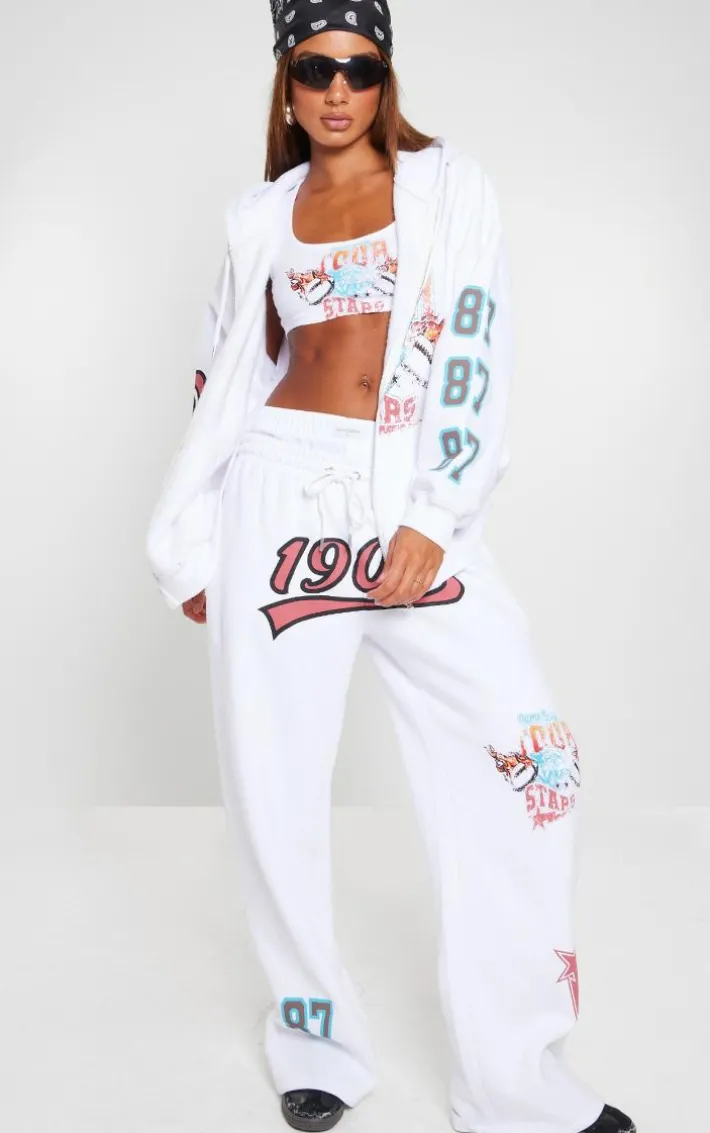 White Printed Zip Through Hoodie