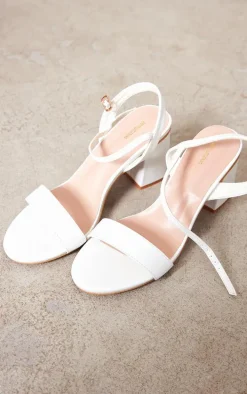 White PU Basic Strap Detail Low Heeled Sandals