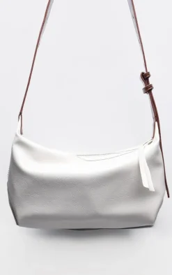 White Pu Buckle Strap Shoulder Bag