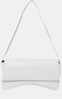 White PU Flap Over Baguette Shoulder Bag